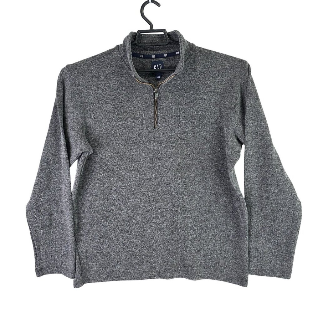 Mens Gap Heather Gray 1/4 Zip Pullover Sweater Cotton Blend Long Sleeves Size L